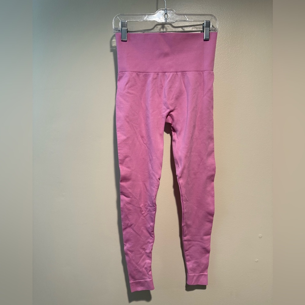 Set active pink leggings sculpt bodycon glossy pink size small